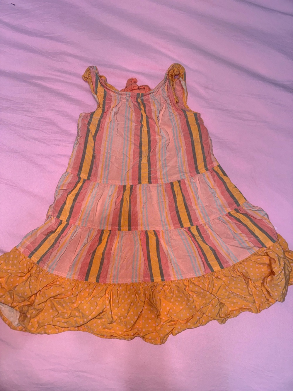 Matilda Jane Peach, Yellow & Multicolor Striped Tiered Dress